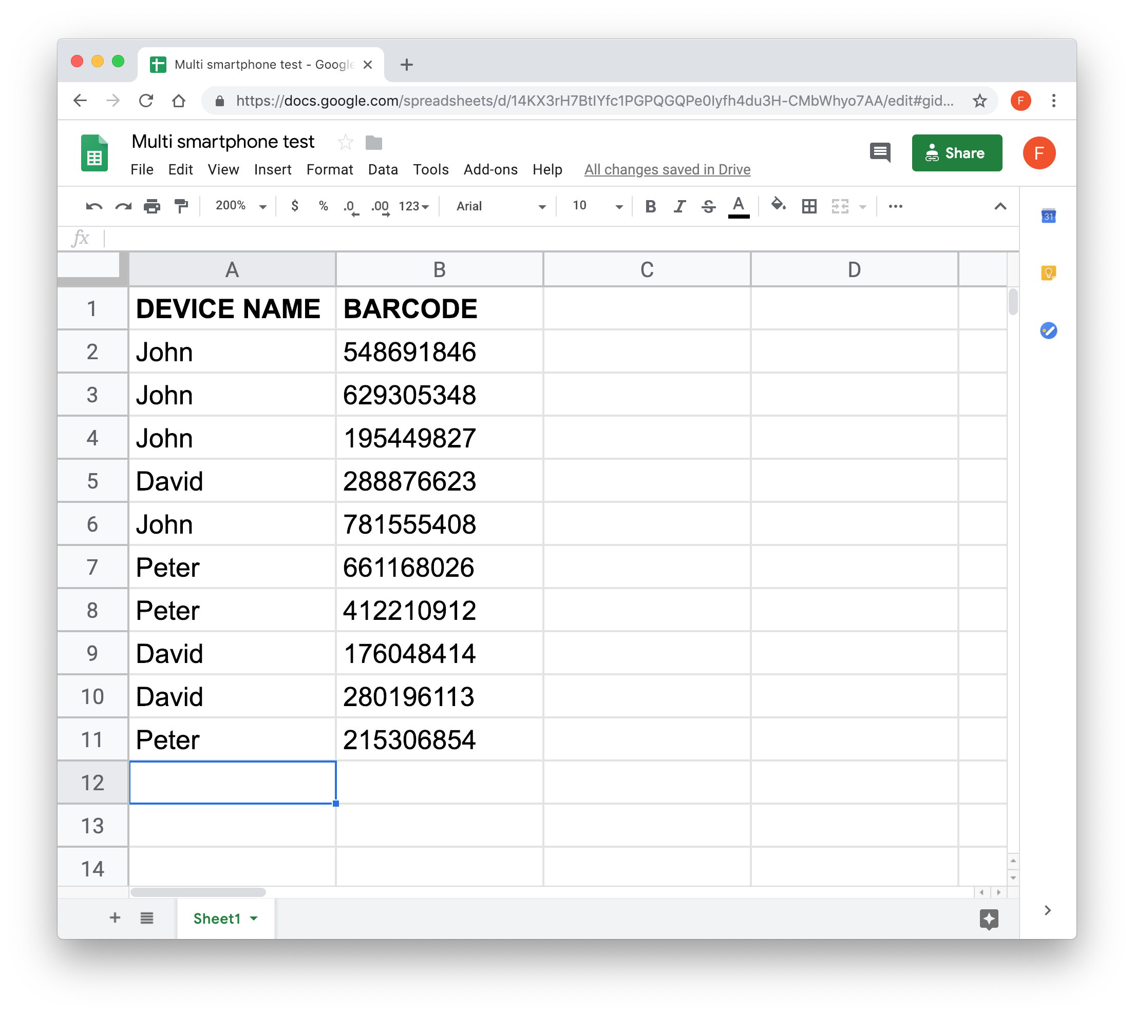 spreadsheet devicename