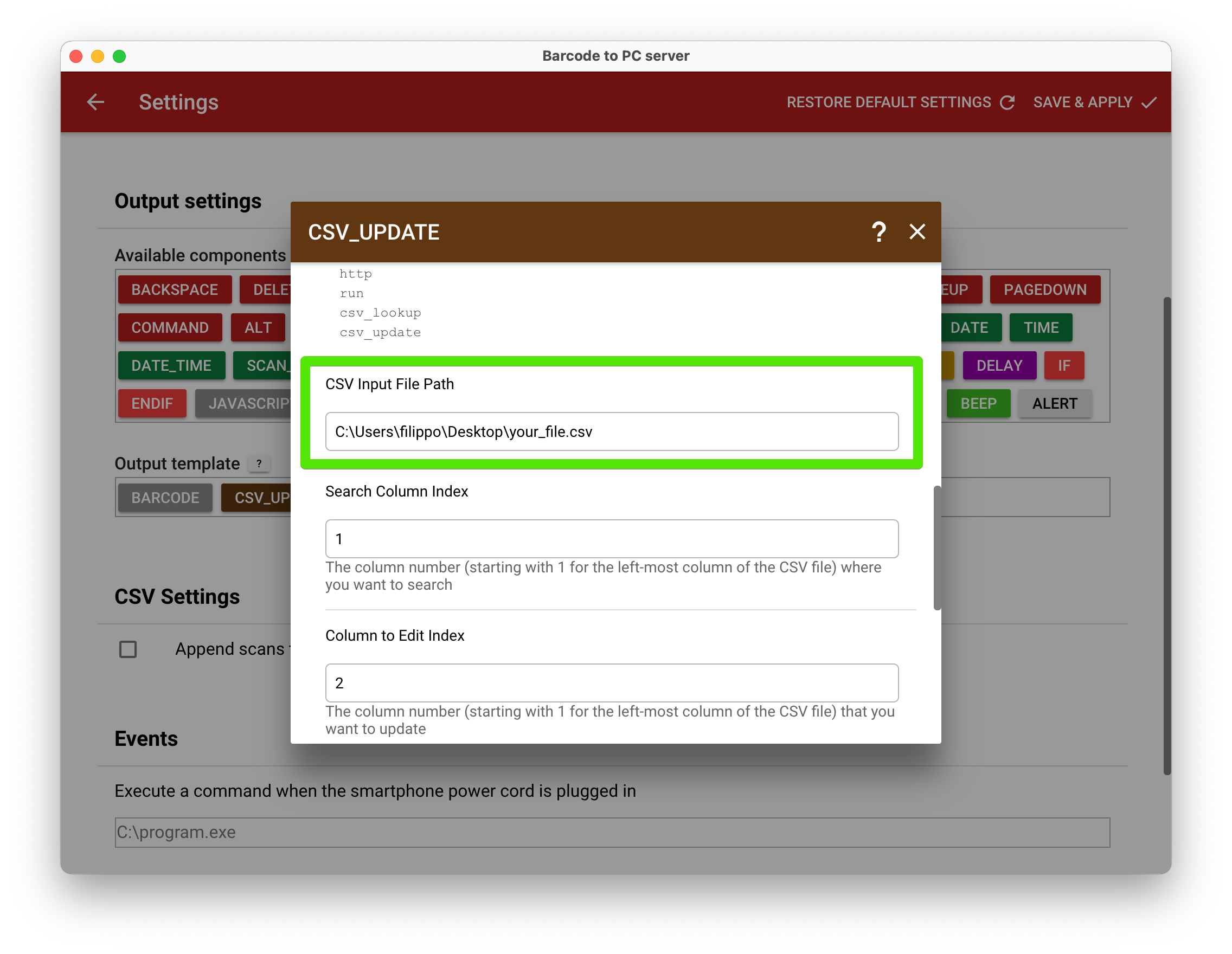 csv update file path screenshot